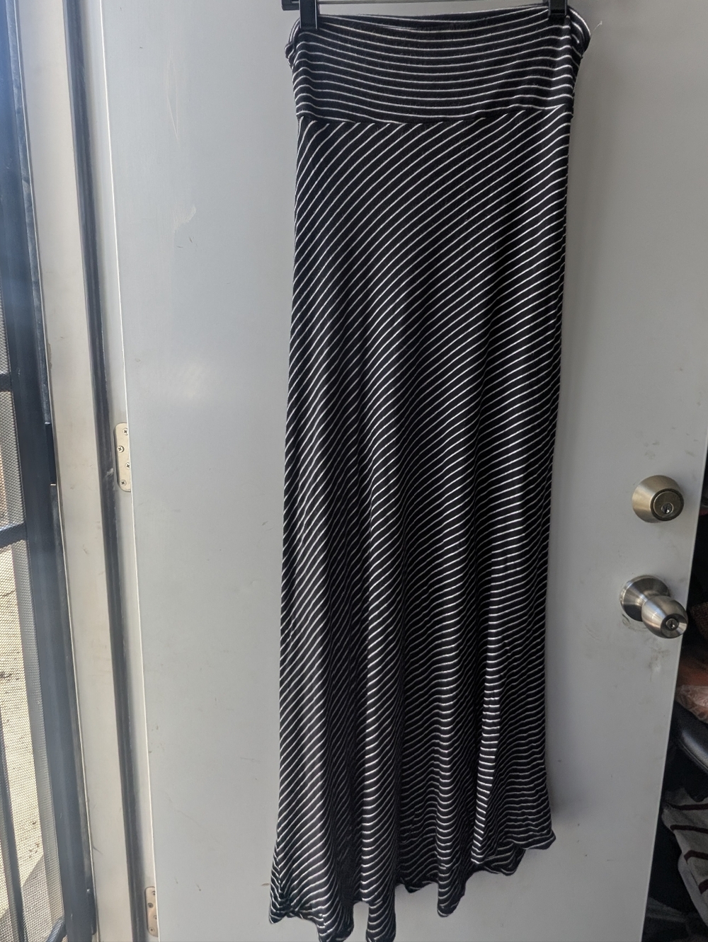 Monteau Black and White Striped Maxi Skirt